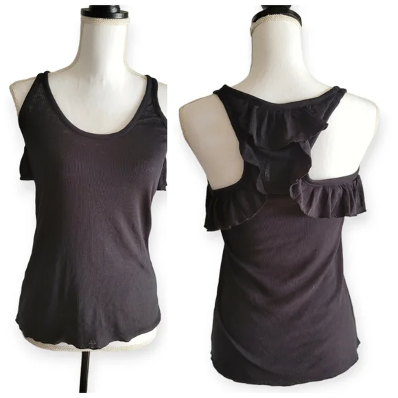 Chaser Black Rib Ruffle Back Racer Tank - Picture 1 of 6